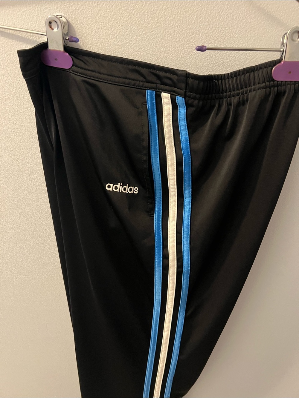 adidas Black Sweatpants with Blue and White Side Stripes